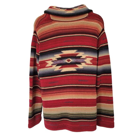 Ralph Lauren Hand Knit Southwest Aztec Print Red Striped Sweater Cardigan Shawl - Picture 4 of 10
